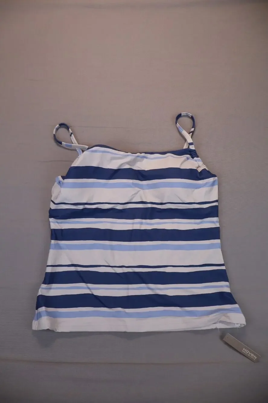 Haven Well Within Women's Blue Striped Sleeveless Padded Tankini Swim Top Size L